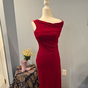 90s vintage one shoulder red velvet prom dress